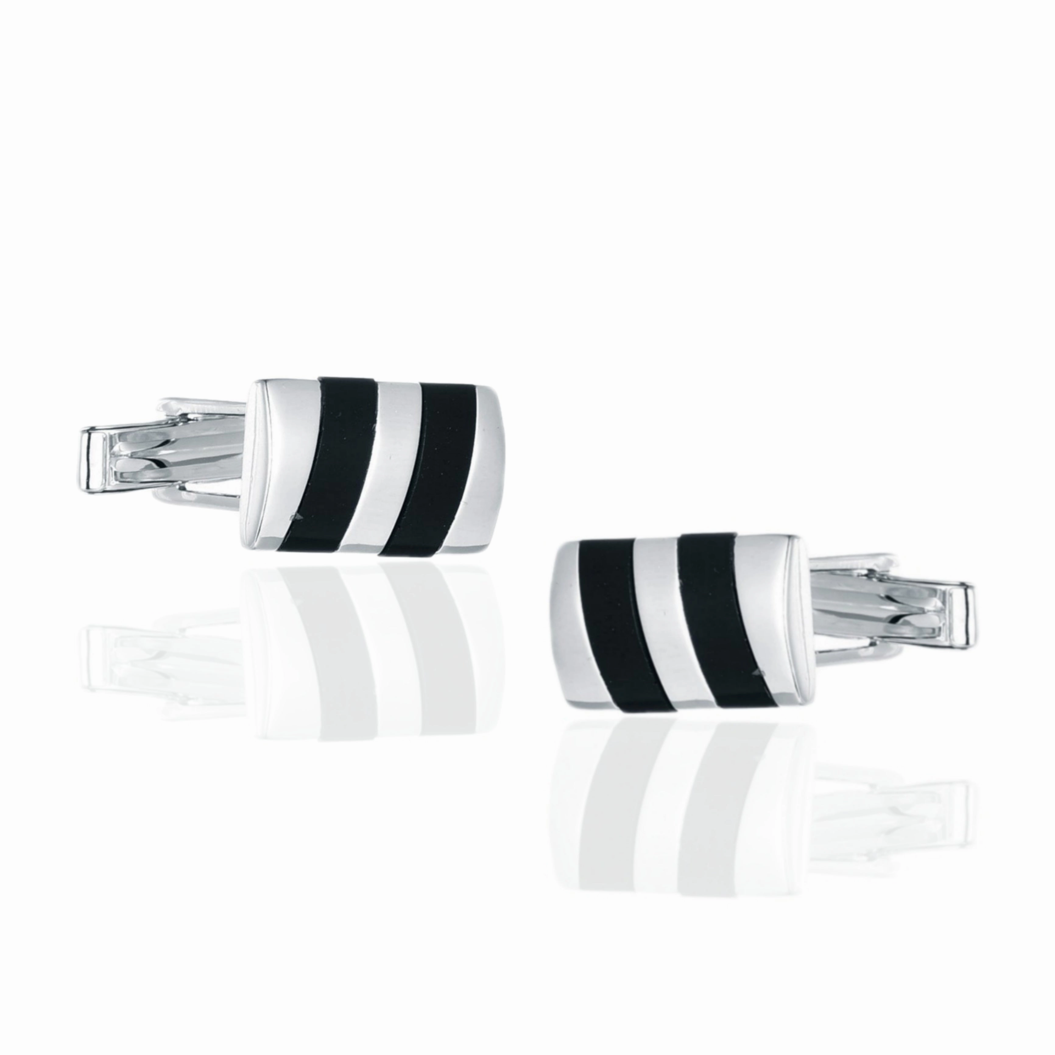 Charming Treasures Sterling Silver Rectangular Black and White Cufflinks