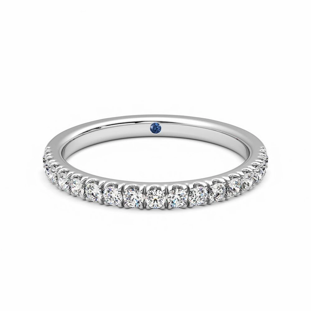 Fun Accent Classic Pav?? Set Moissanite Wedding Band with Anniversary Stone Accent