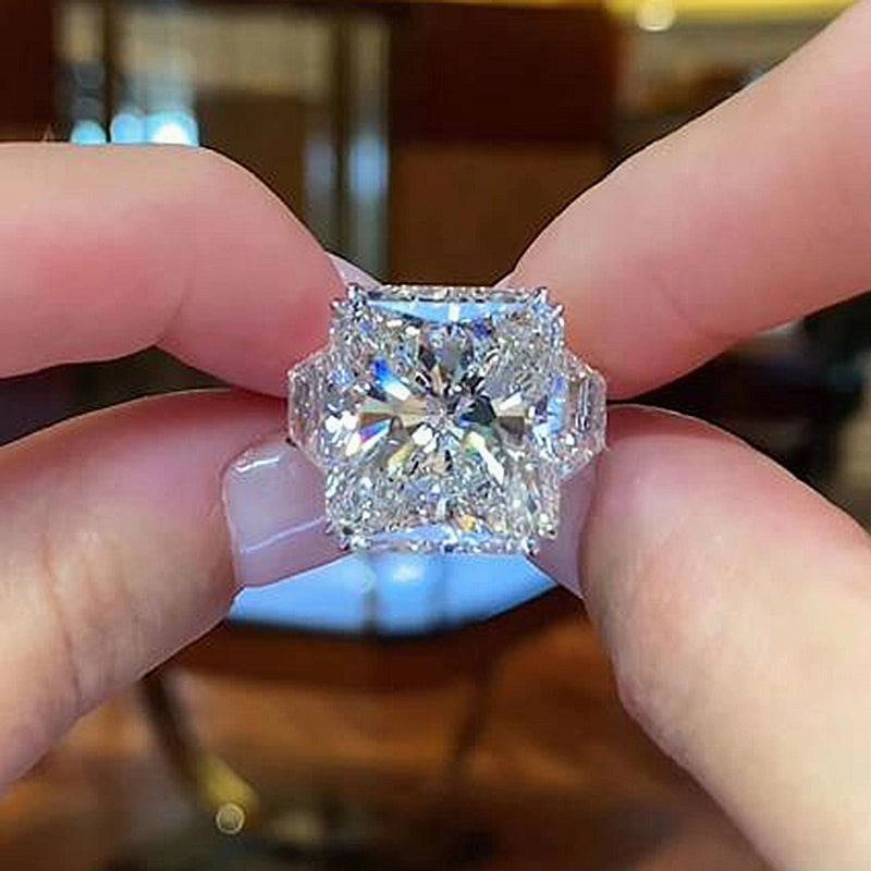 Elegant Item Louily Luxurious 12Ct Crushed Ice Hybrid Radiant Cut Three Stone Engagement Ring
