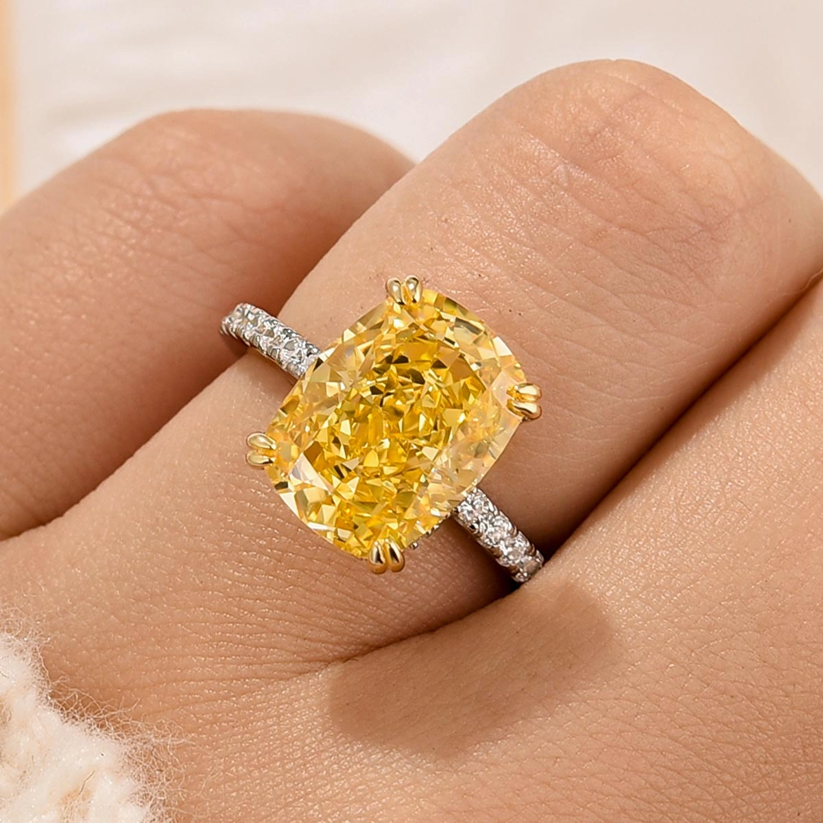 Minimalist Memento Practical Use 5.5Ct Yellow Stone Elongated Cushion Cut Engagement Ring In Sterling Silver