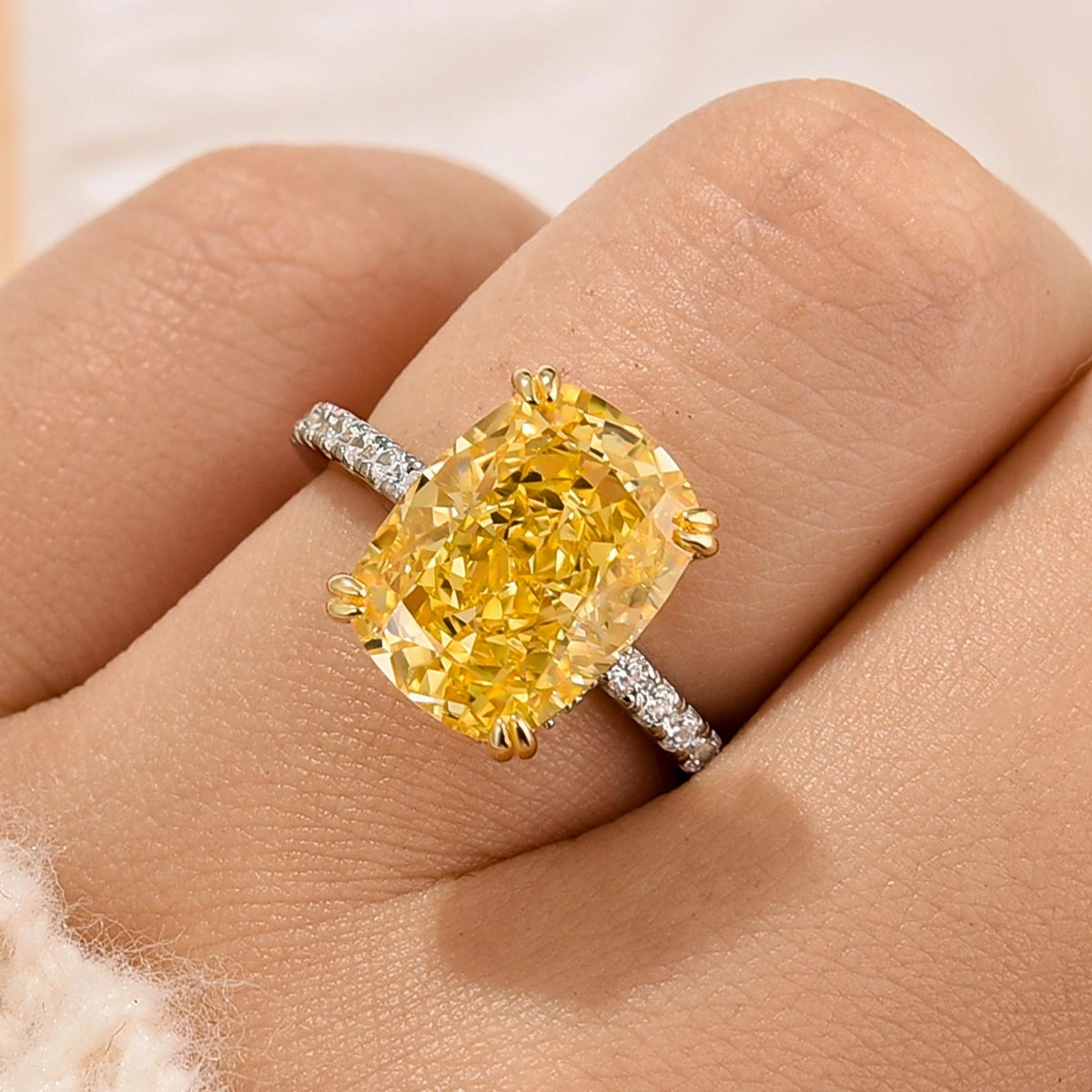 Classic Creation Luxury Appeal 5.5Ct Yellow Stone Elongated Cushion Cut Engagement Ring In Sterling Silver