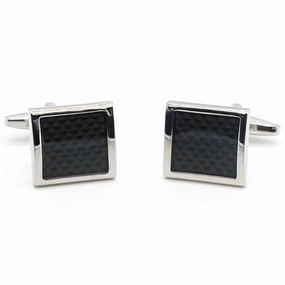 Gift For Her Silver Color Square Cufflinks with Black Carbon Fiber Center