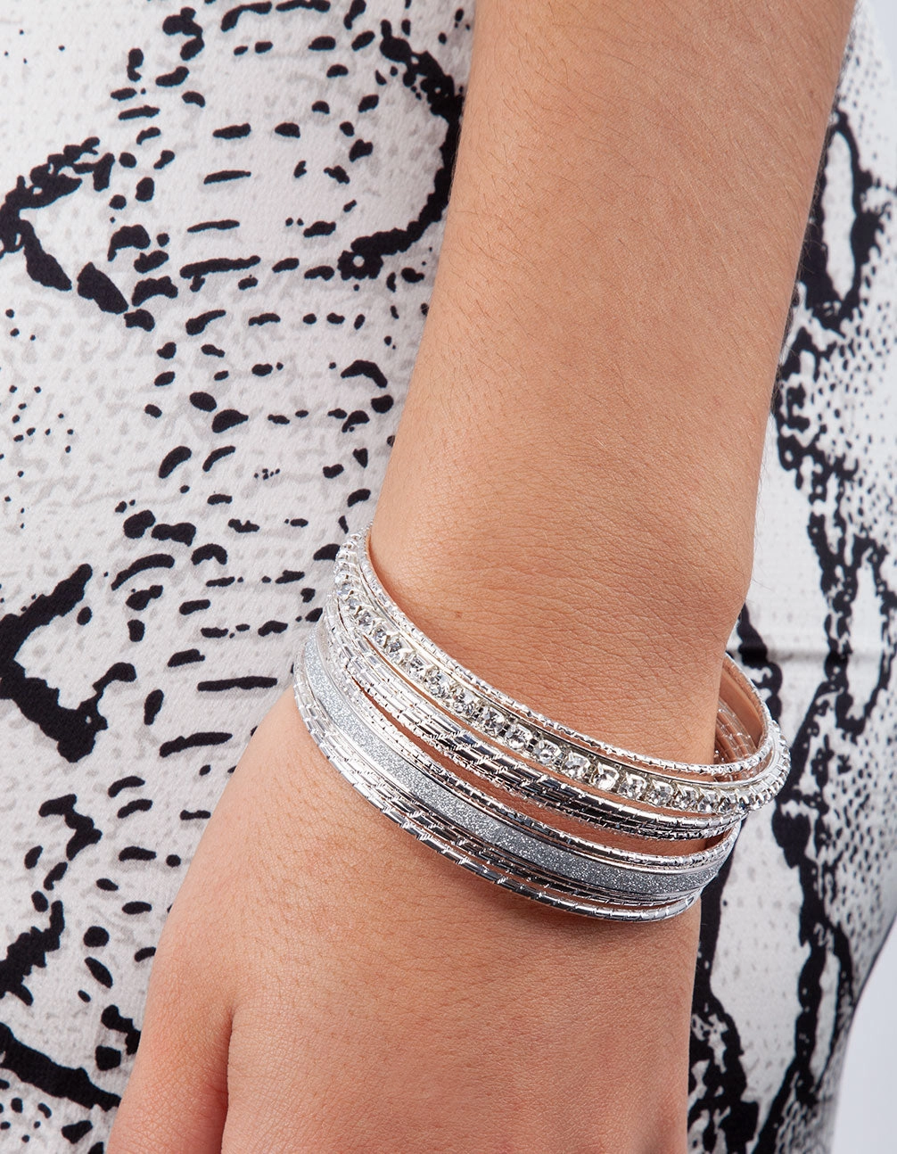 Better Over Time Silver Cup Chain Glitter Multi Bangle