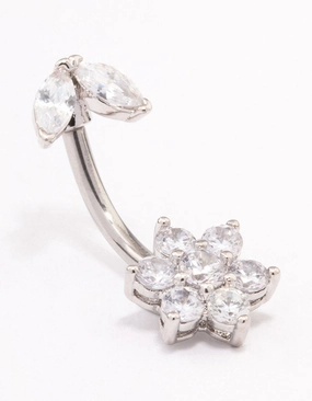 Sparkling Style Timeless Detailing Surgical Steel Flower & Leaf Belly Ring