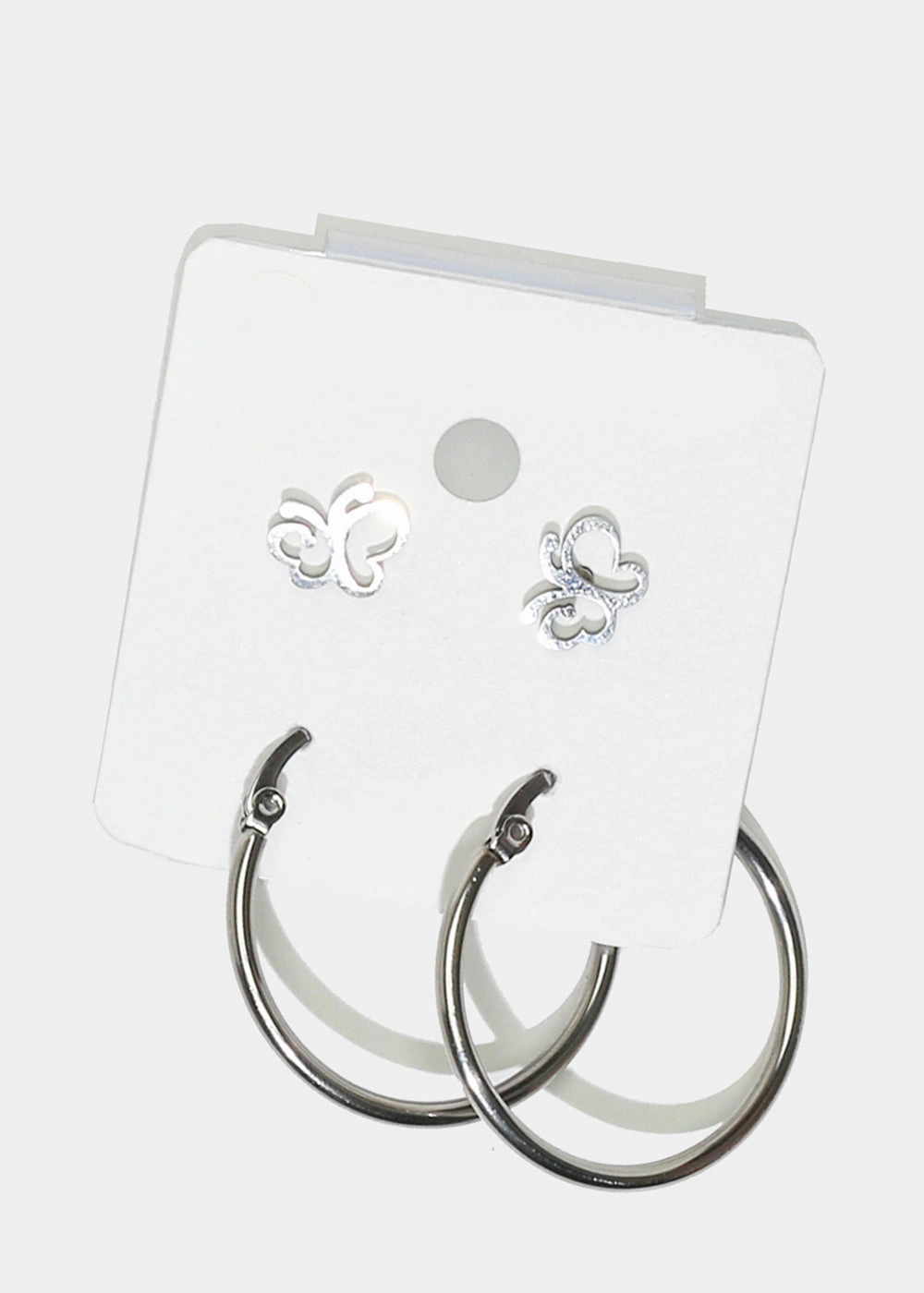 2 Pair Butterfly Stud & Hoop Earrings Perfect Pair