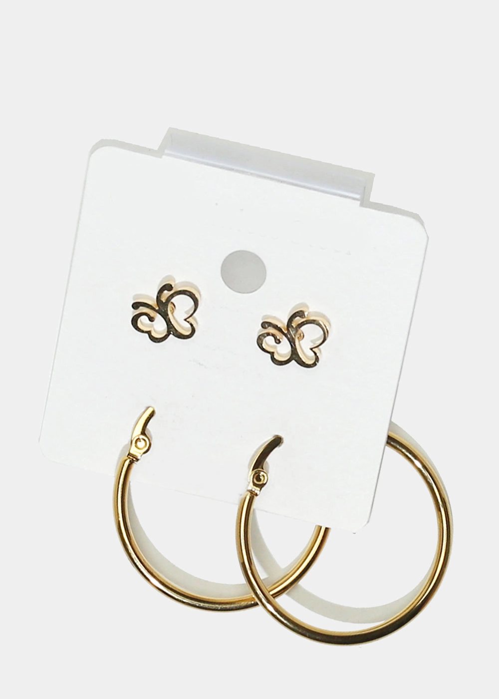 Everyday Match Office Ready 2 Pair Butterfly Stud & Hoop Earrings