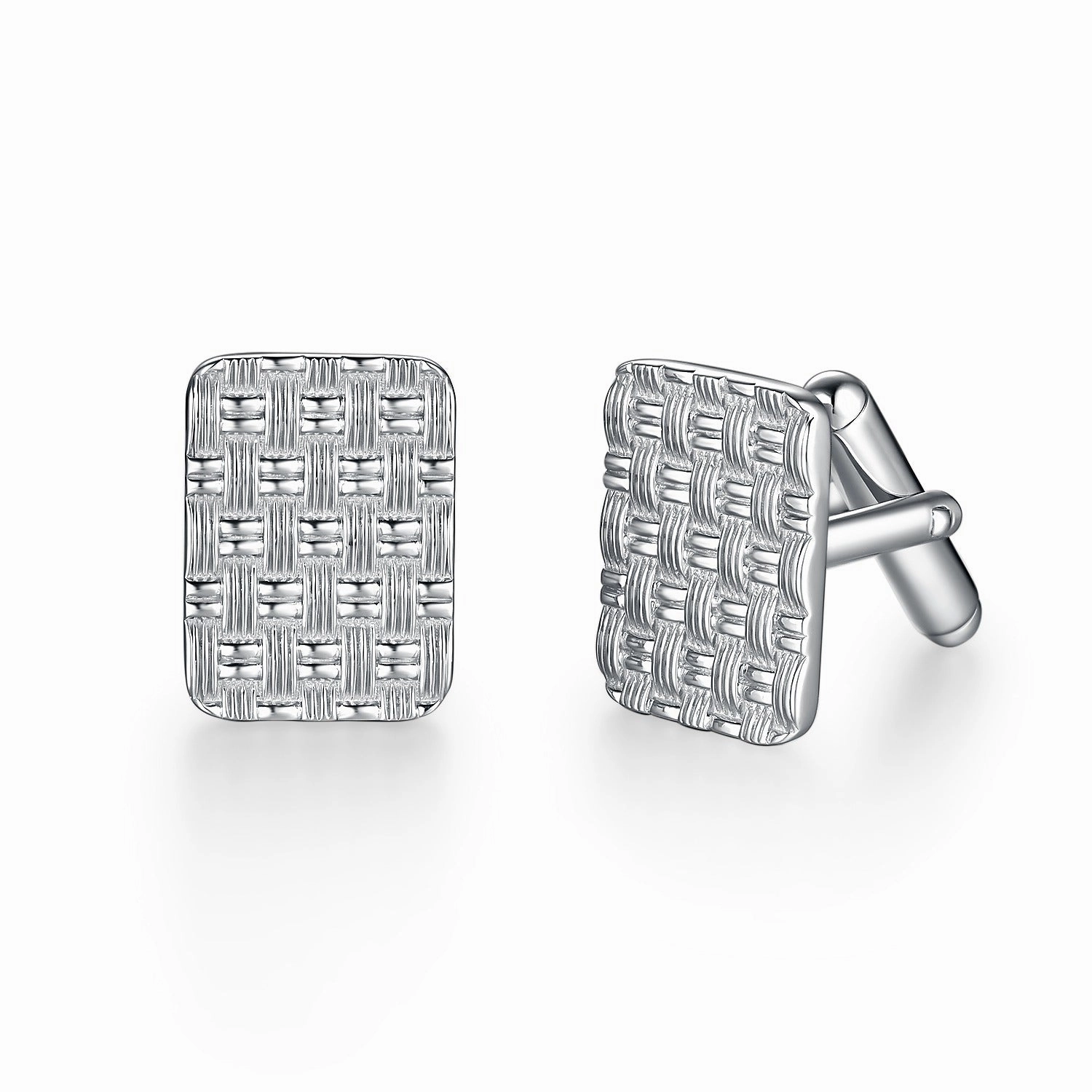 Artisan Accent Rhodium Plated or Gold-plated Sterling Silver Weave Cufflinks