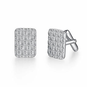 Artisan Accent Rhodium Plated or Gold-plated Sterling Silver Weave Cufflinks