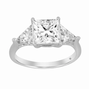 Impeccable Finish Sophisticated Design Finish LADIES RING 3CT PRINCESS/TRILLION DIAMOND 14K WHITE GOLD (CENTER STONE PRINCESS DIAMOND 2CT )