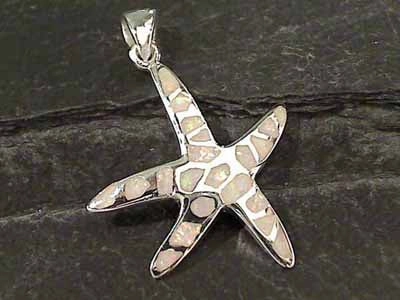 Created Opal, Sterling Silver Starfish Pendant Polished Element Glam fit