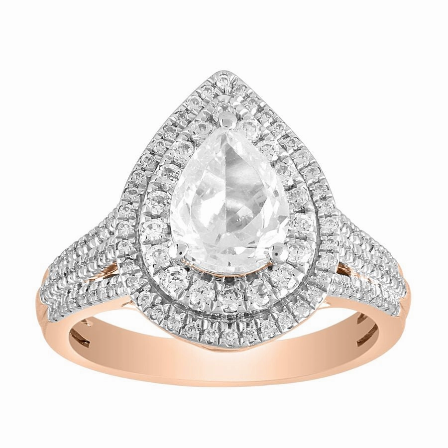 LADIES RING 1.25CT ROUND/PEAR DIAMOND 14K ROSE GOLD (SI QUALITY) Unique Element
