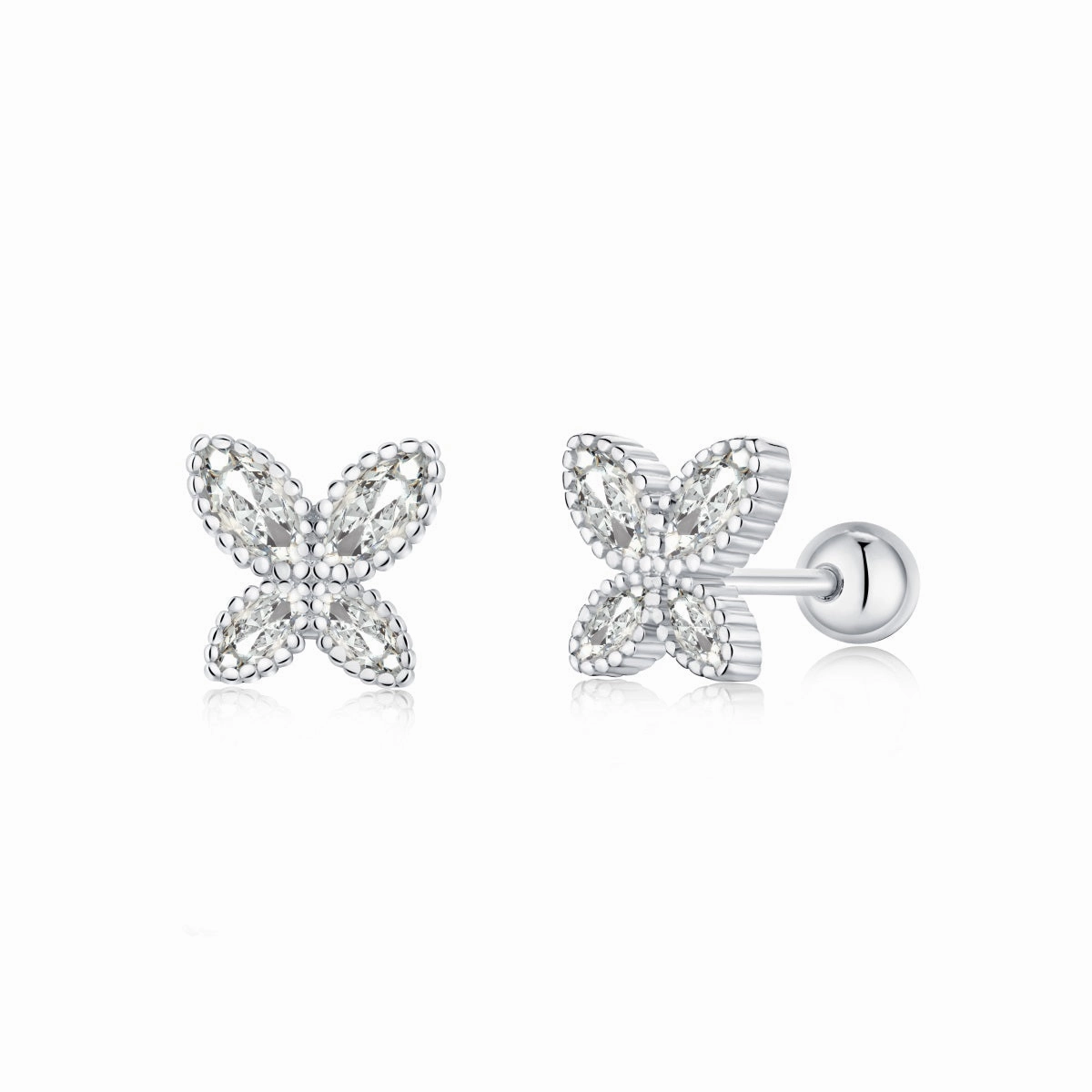 Date Ready Sterling Silver Four Stone CZ Butterfly Stud Earrings