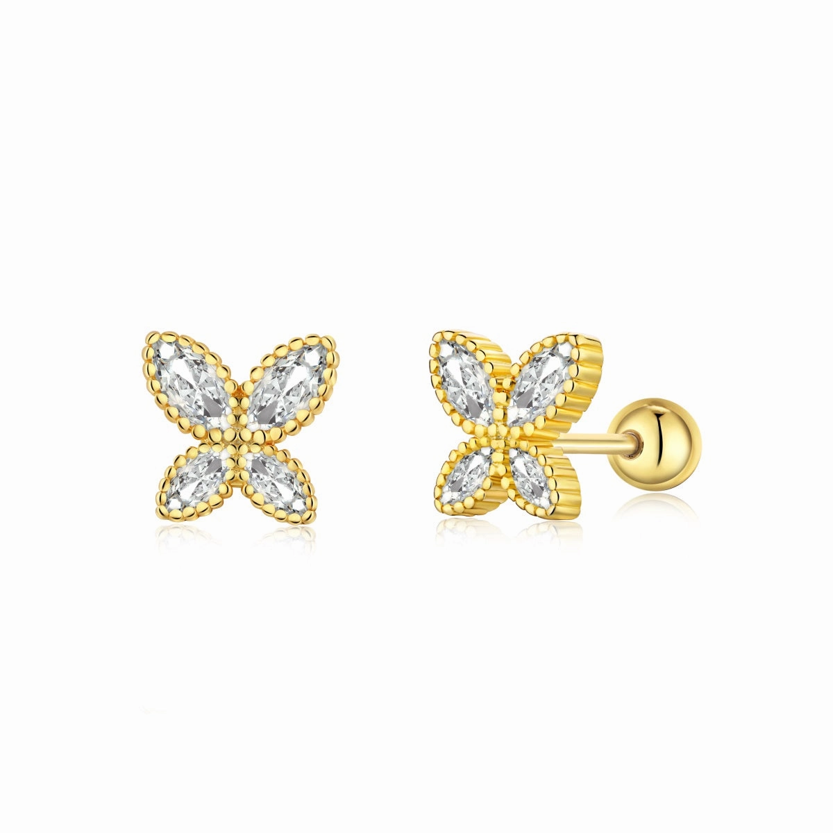 Timeless Mood Sterling Silver Four Stone CZ Butterfly Stud Earrings