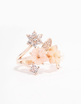 Rose Gold Plated Floral Bouquet Ring Romantic Finish Engagement Accent