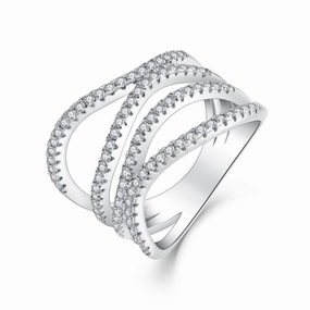 Sterling Silver Micropave CZ Quadruple Braid Twisted Ring Wedding Ensemble