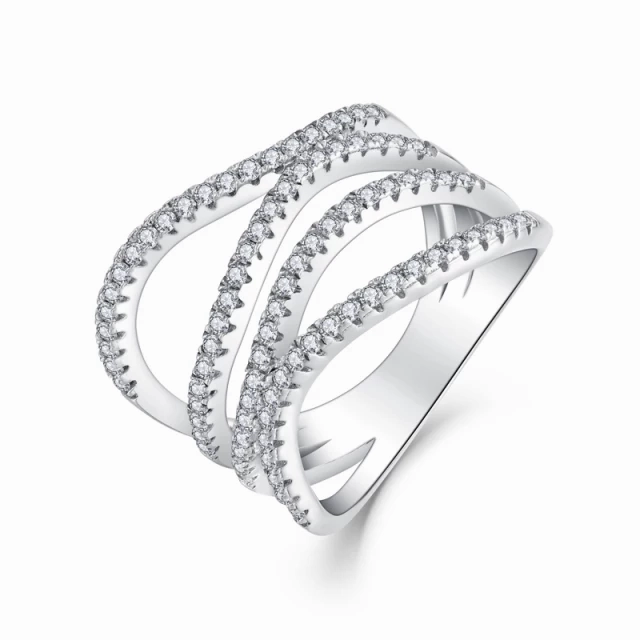 Sterling Silver Micropave CZ Quadruple Braid Twisted Ring Camera Mood
