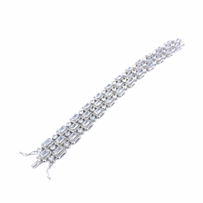 Rhodium Plated Sterling Silver Micropave Square CZ Bracelet Artisan Style Subtle Mood