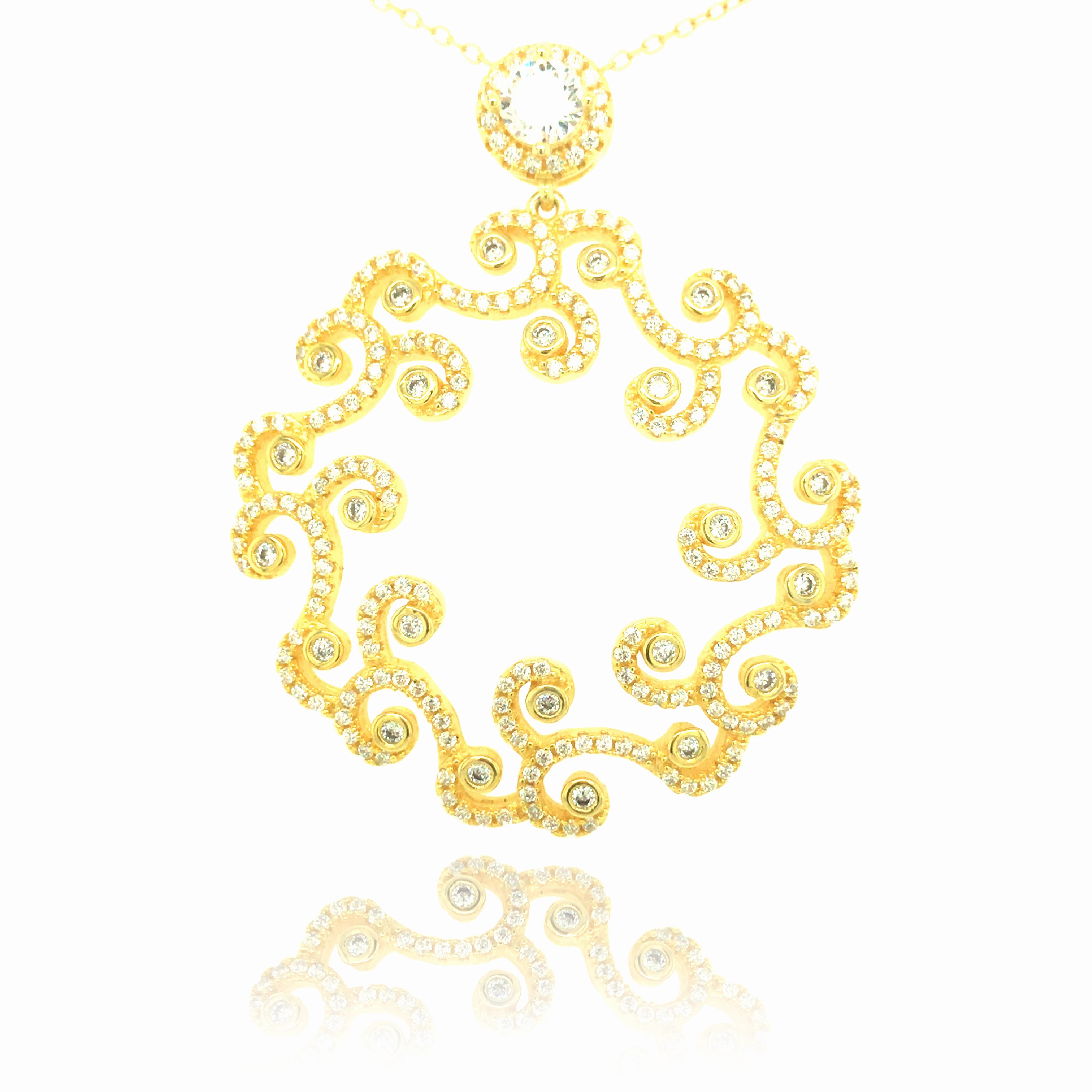 Stylish Design Fashion Must Sterling Silver Gold Plated Swirl CZ Pendant Necklace
