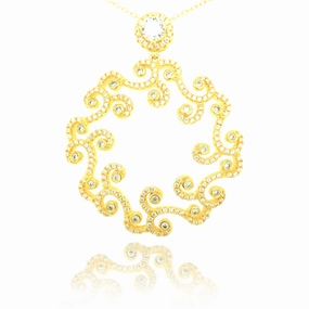 Stylish Design Fashion Must Sterling Silver Gold Plated Swirl CZ Pendant Necklace