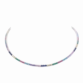 Weekend Style Sterling Silver Rainbow Choker Necklace