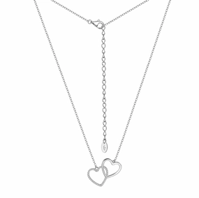 Sterling Silver Interlocking Micropave and Smooth Hearts Necklace Close Up