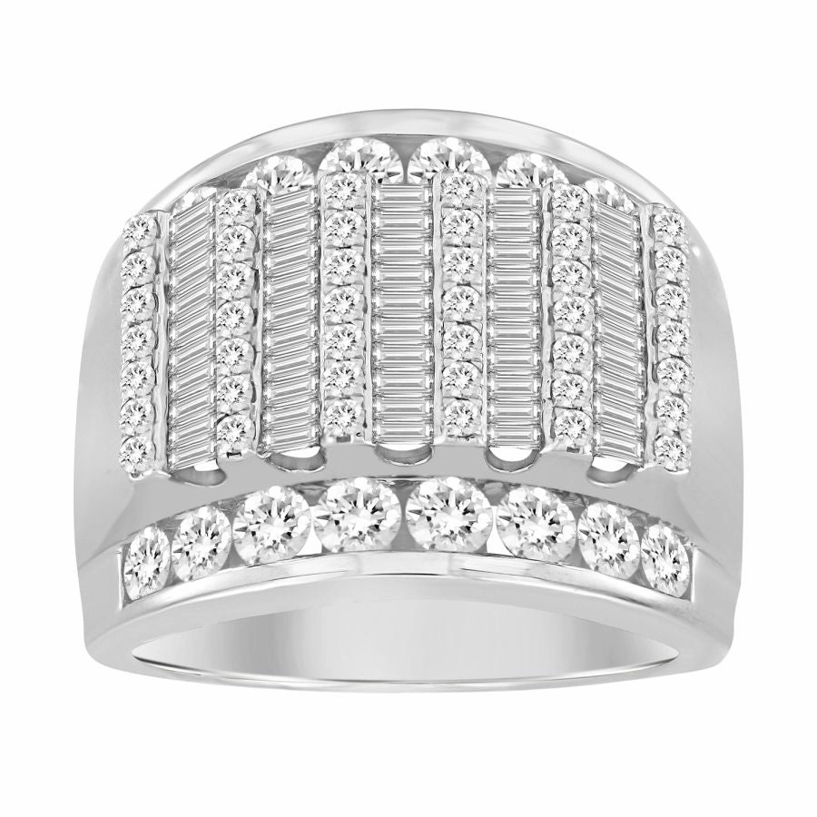 MEN'S RING 3.00CT ROUND/BAGUETTE DIAMOND 10K WHITE GOLD High-Quality Piece Glam Vibe