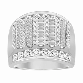 MEN'S RING 3.00CT ROUND/BAGUETTE DIAMOND 10K WHITE GOLD High-Quality Piece Glam Vibe