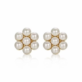 Sterling Silver Gold Plated Pearl Cluster Stud Earring Gift Idea Fresh Edge
