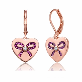 Luxury Form Sterling Silver Rose Gold Plated with Pink CZ Leverback Earrings
