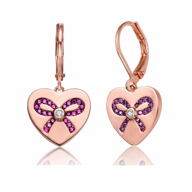 Luxury Form Sterling Silver Rose Gold Plated with Pink CZ Leverback Earrings