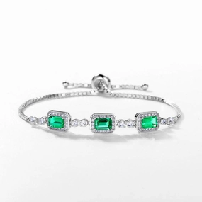 Steadfast Amalgamations Louily Luxury Emerald Cut Emerald Green Bracelet for Women In Sterling Silver