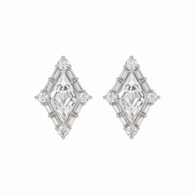 14K WHITE GOLD 1 1/4CT ROUND/BAGUETTE/KITE STEP CUT DIAMOND LADIES EARRINGS Vibrant Feel Sparkling Jewelry
