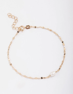 Gold Plated Sterling SIlver Freshwater Pearl Chain Bracelet Improve With Age