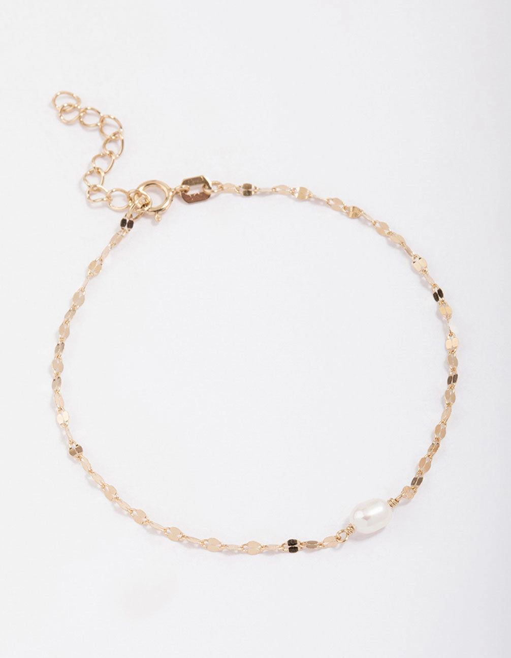 Gold Plated Sterling SIlver Freshwater Pearl Chain Bracelet Full Composites