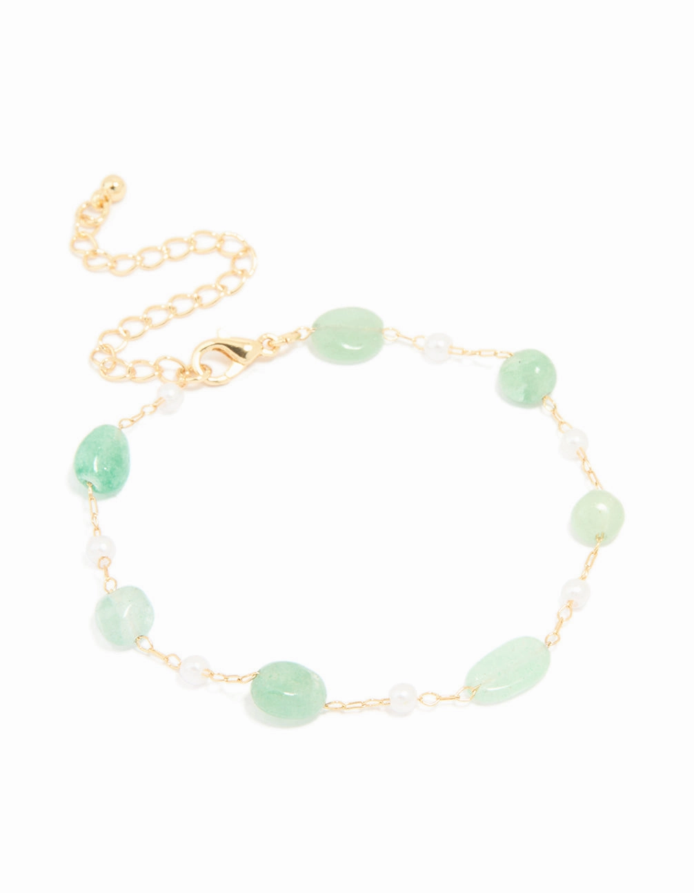 Gold Plated Green Semi Precious Stone & Mini Pearl Bracelet Finest Of The Fine Fresh Design