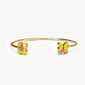 Amare Wear Butterfly Flower Pink & Yellow Enamel Handcuff Bracelet Hot Commodity Luxury Touch