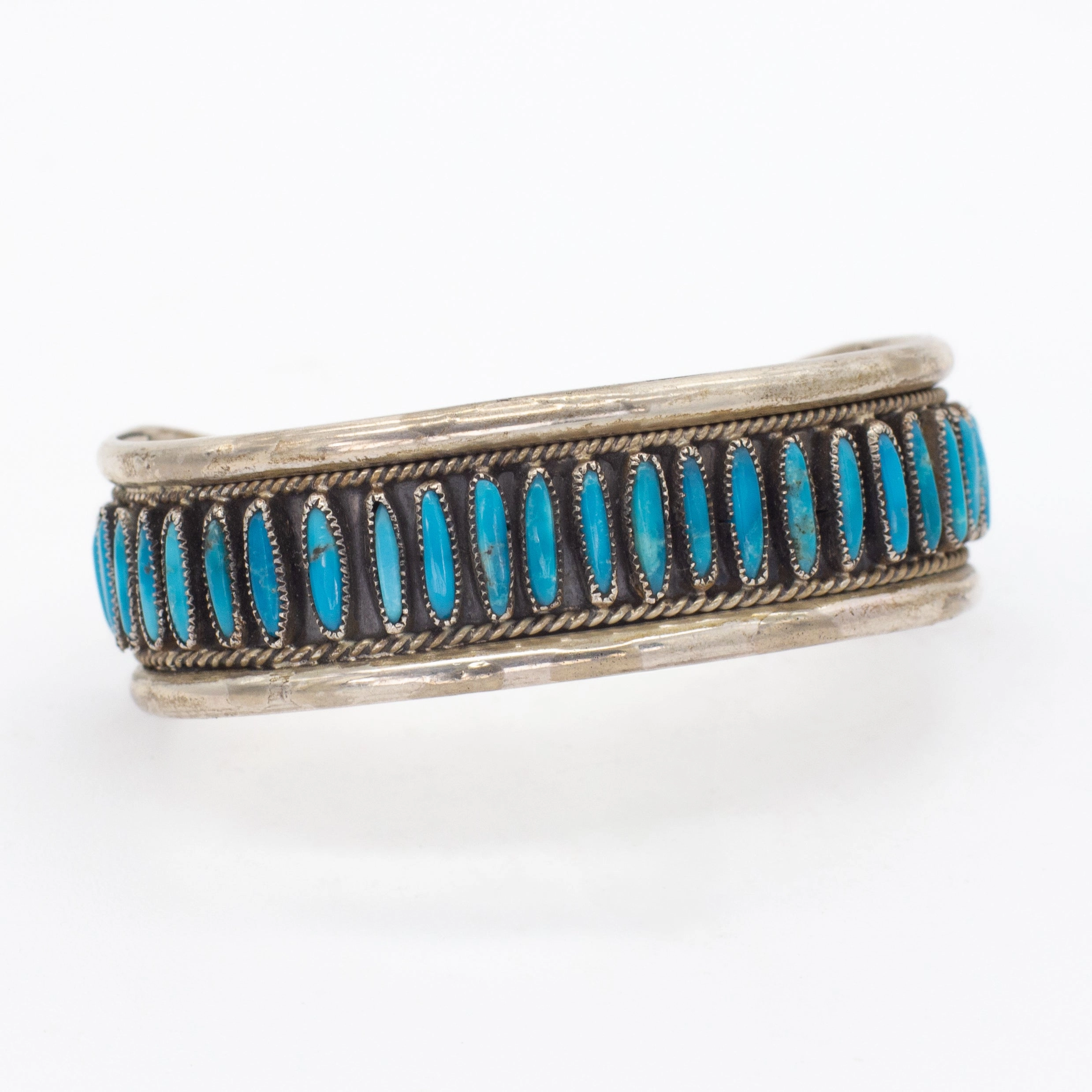 Golden Light Urban Accent J.M. Begay Navajo Handmade Sterling Silver Turquoise Needlepoint Cuff Bracelet