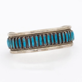 Golden Light Urban Accent J.M. Begay Navajo Handmade Sterling Silver Turquoise Needlepoint Cuff Bracelet