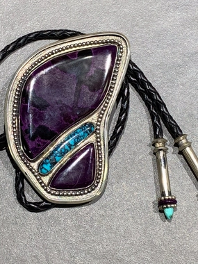 Golden Light Precious Detail James Kallas Sterling Silver Sugilite Turquoise Bolo