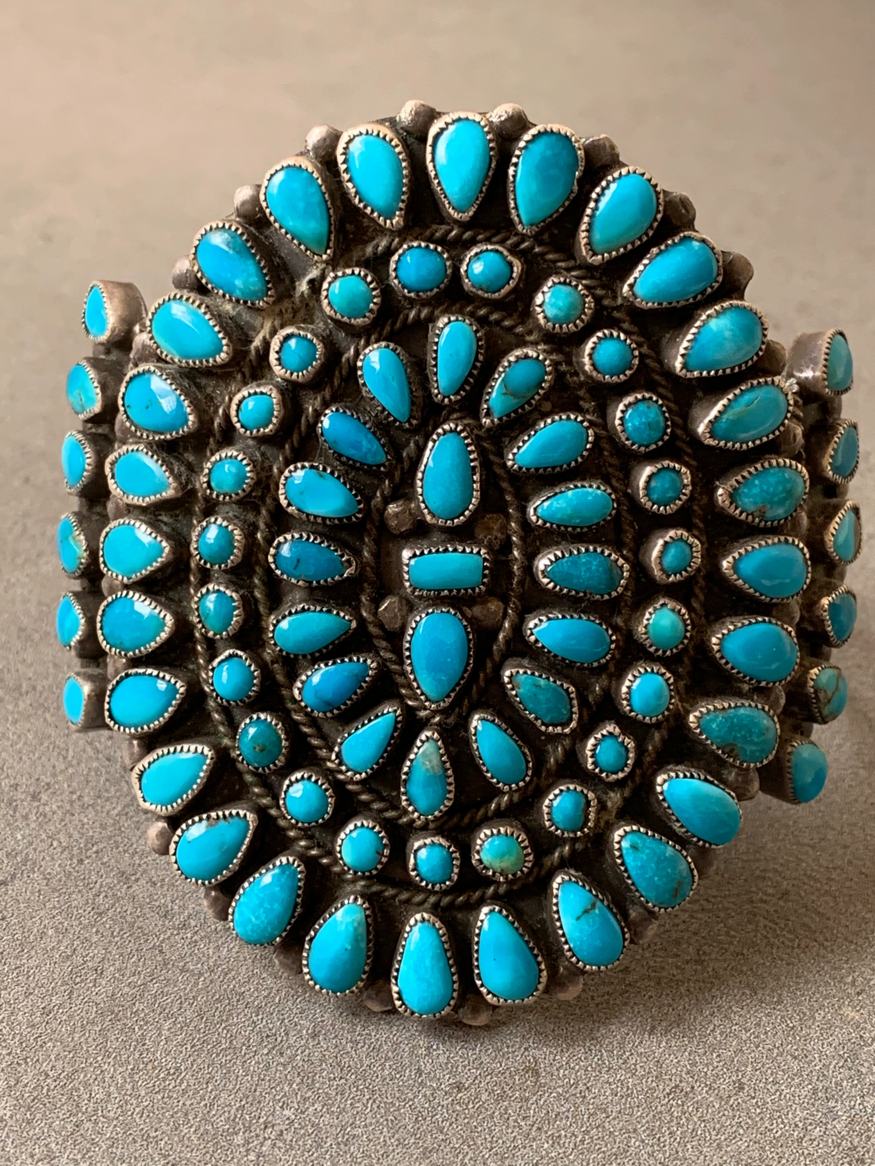Johnny Mike Begay Navajo Sterling Silver Turquoise Cluster Bracelet Glam Effect
