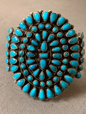 Johnny Mike Begay Navajo Sterling Silver Turquoise Cluster Bracelet Glam Effect