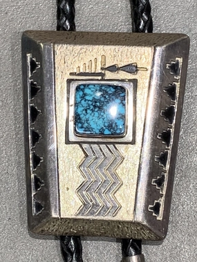 Refined Accent Johnson Toadacheeny Navajo Natural Turquoise Sterling Silver Bolo