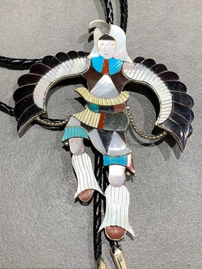 Premium Sparkle JONATHAN BEYUKA ZUNI INLAY EAGLE DANCER STERLING SILVER BOLO