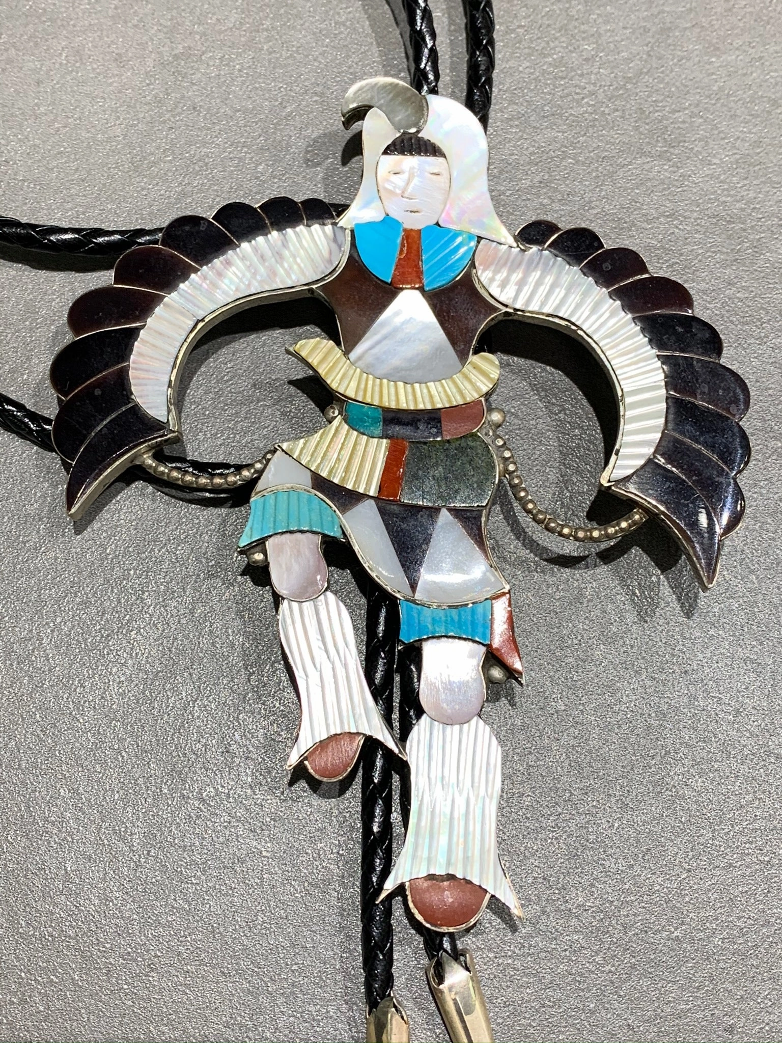 Premium Sparkle JONATHAN BEYUKA ZUNI INLAY EAGLE DANCER STERLING SILVER BOLO