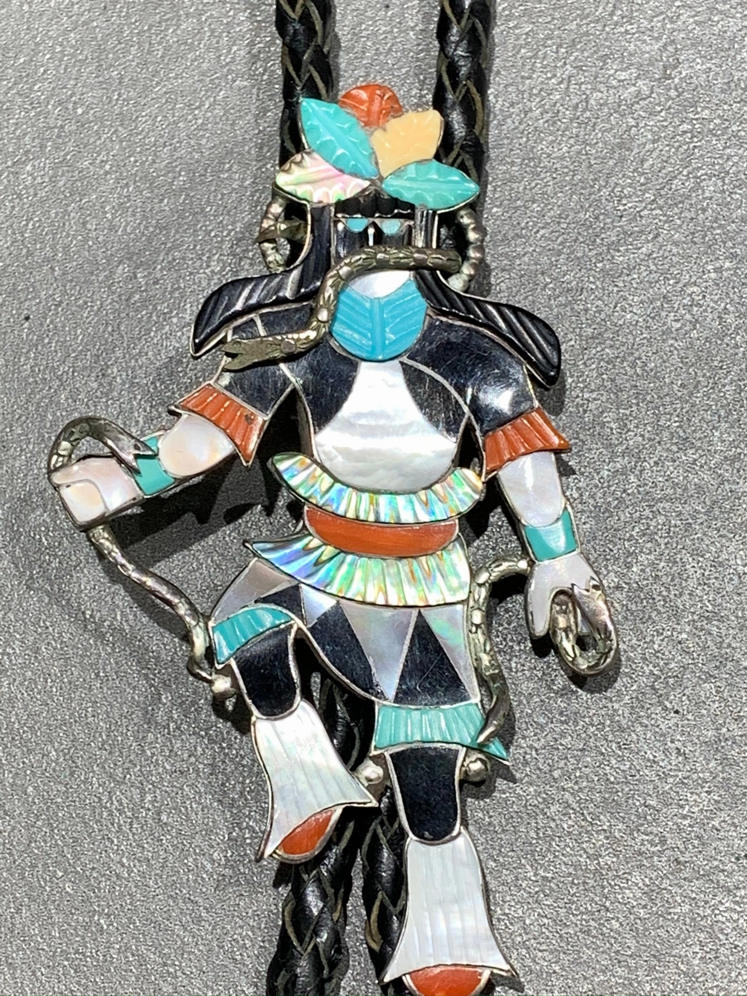 JONATHAN BEYUKA ZUNI INLAY SNAKE DANCER BOLO 3.5" Classy Accent