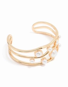 Exclusive Drops Gold Pearl Wave Wrist Cuff