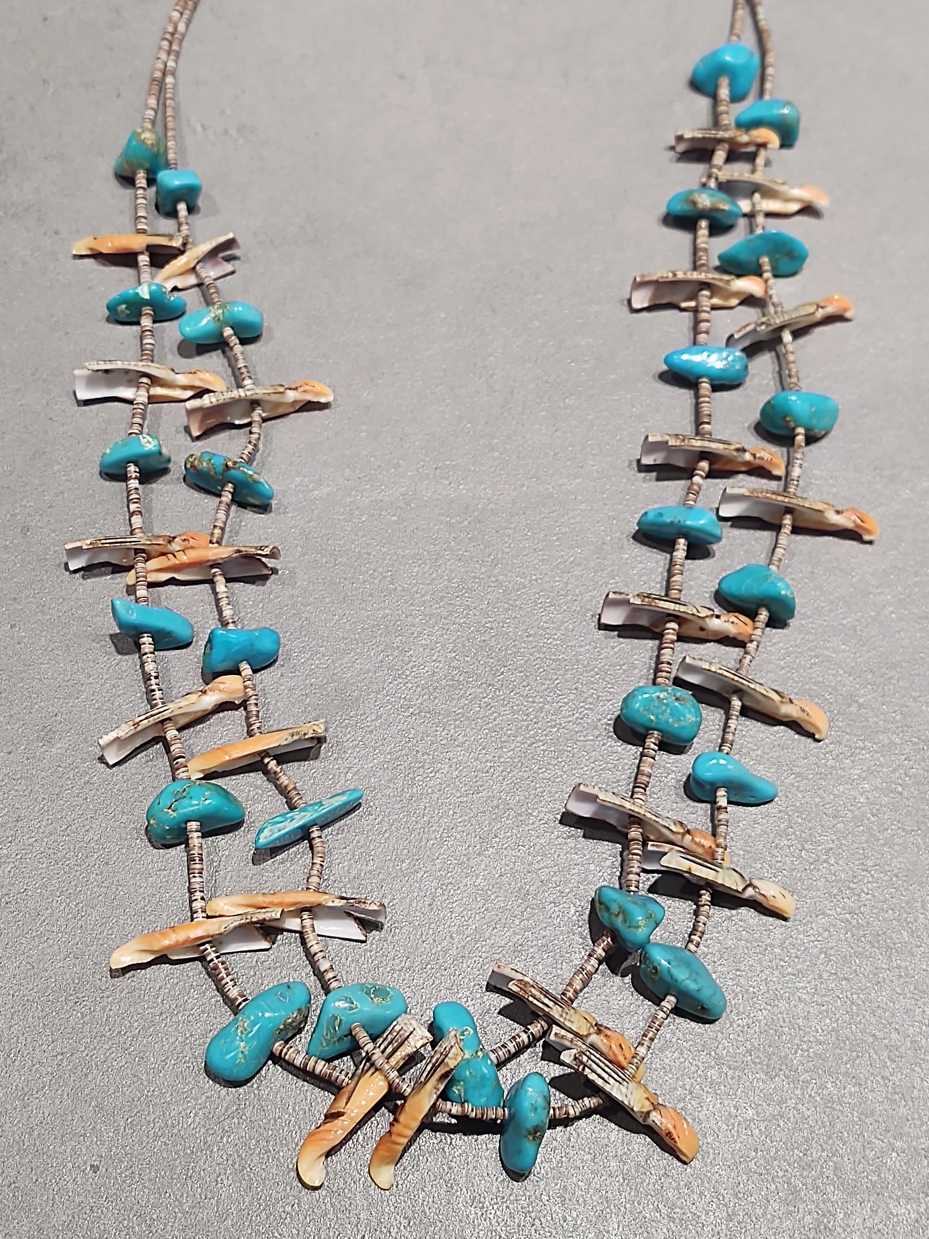 Dramatic Look Kewa Turquoise Velouta Melon Heishi 2 Strand Necklace - Handmade Native American