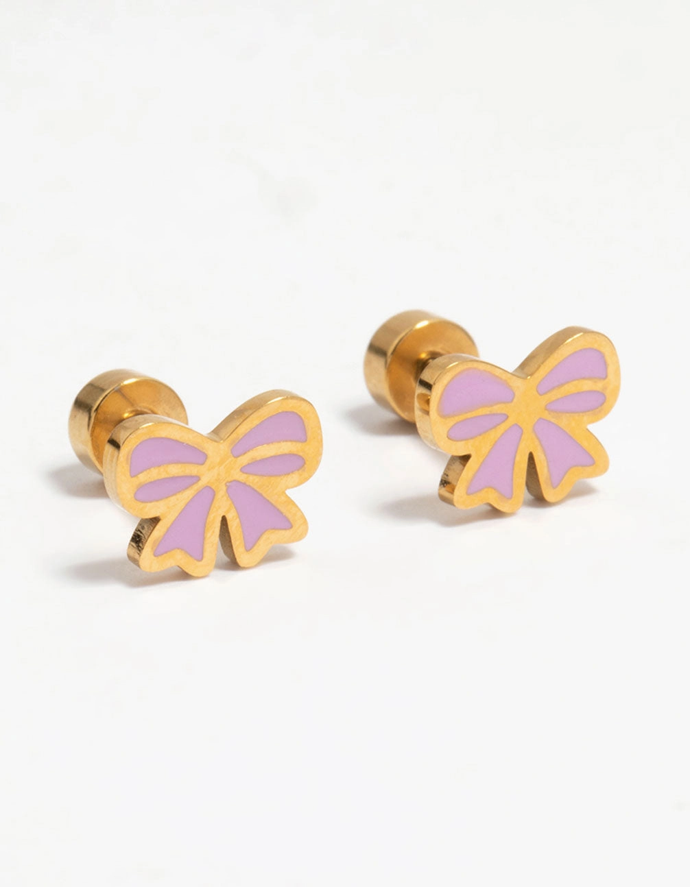 Kids Gold Plated Surgical Steel Bow Flat Back Earrings Stylish Element