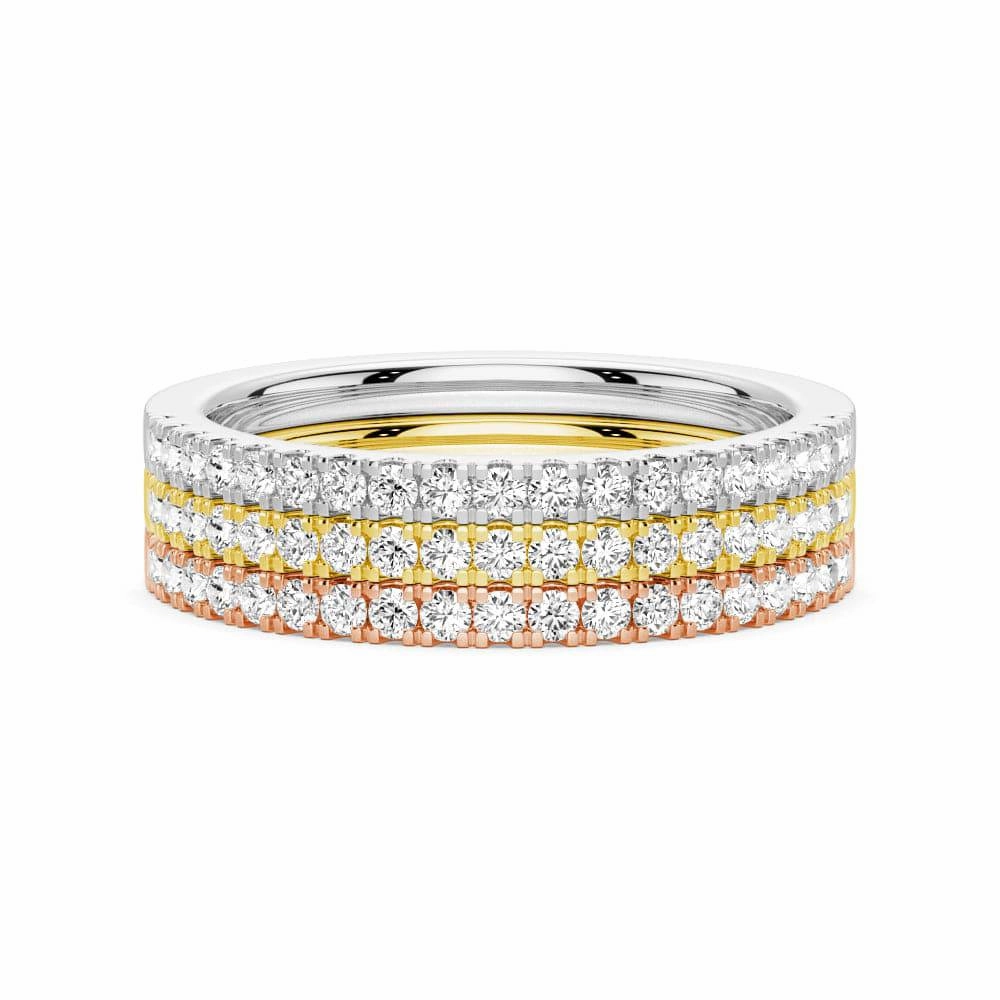 Exclusive Embellishment Lab Grown Diamond Tri color Set of Three Stackable Bands