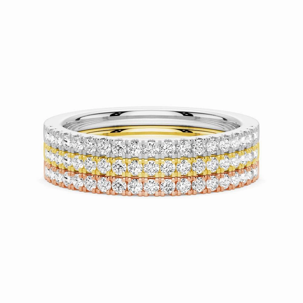 Lab Grown Diamond Tri color Set of Three Stackable Bands Heat resistant